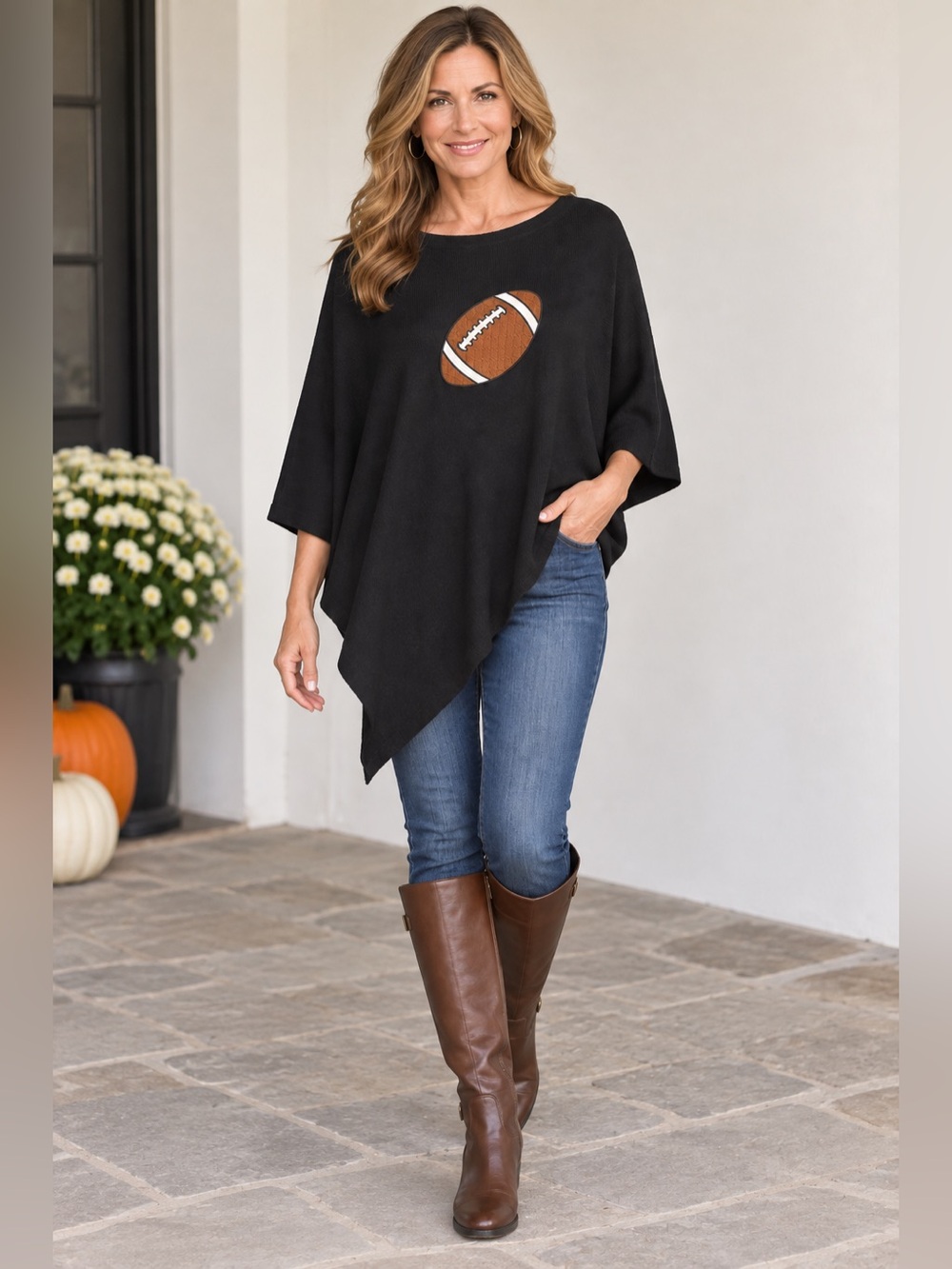 Top It Off Football Poncho Asymmetrical Women’s O/SBlack Cotton Blend tailgate